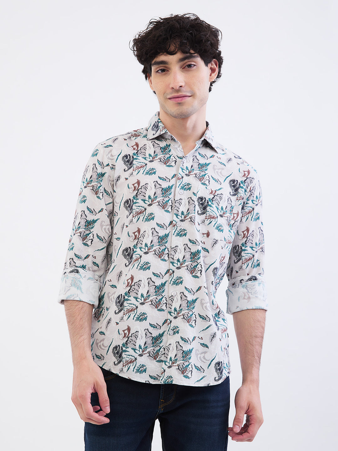 Spykar Silver Grey Slim Fit Casual Shirts For Men