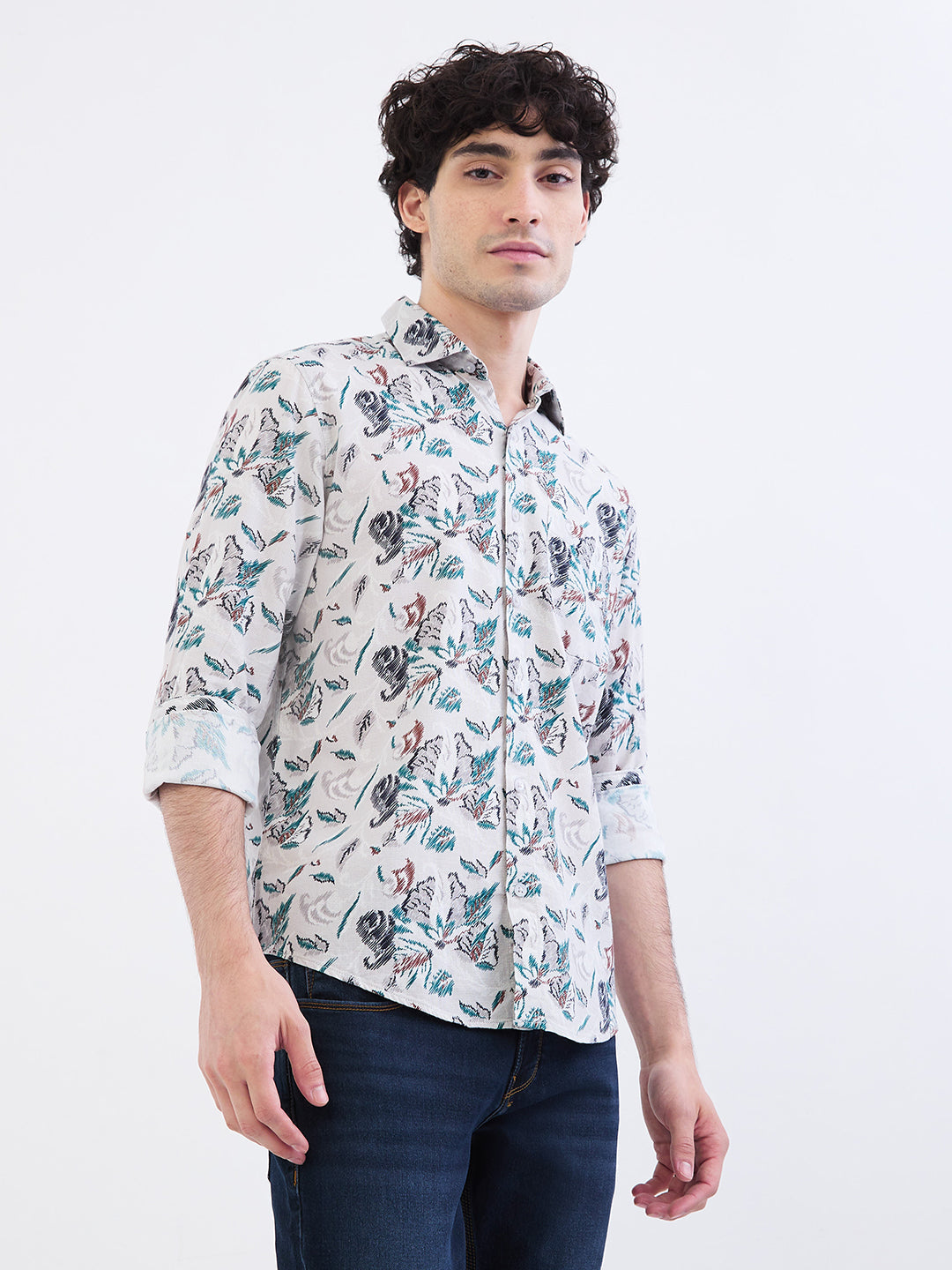 Spykar Silver Grey Slim Fit Casual Shirts For Men