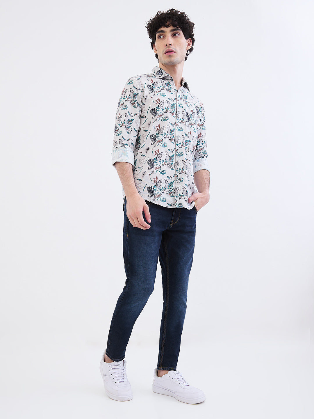 Spykar Silver Grey Slim Fit Casual Shirts For Men