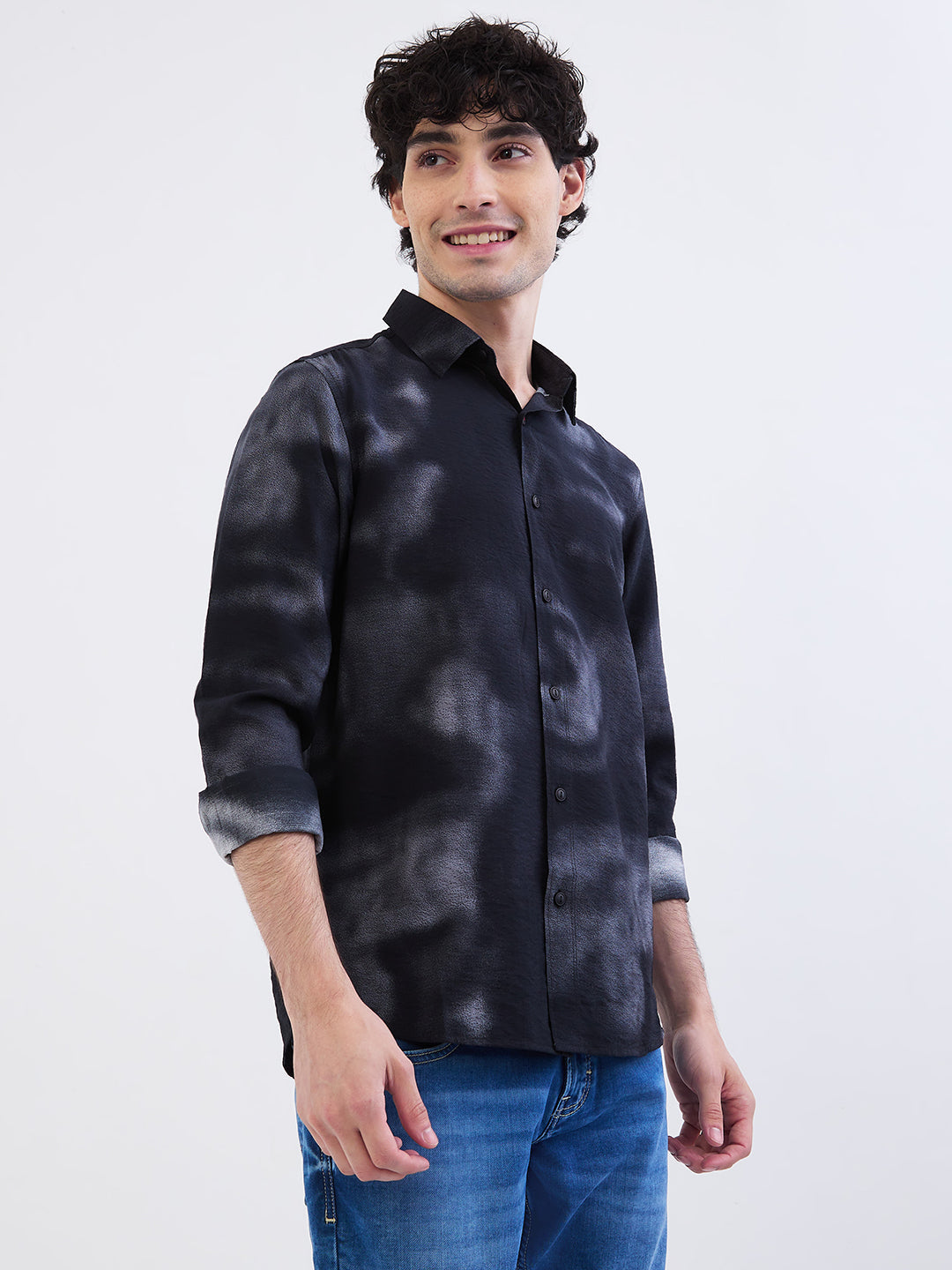 Spykar Black Slim Fit Casual Shirts For Men