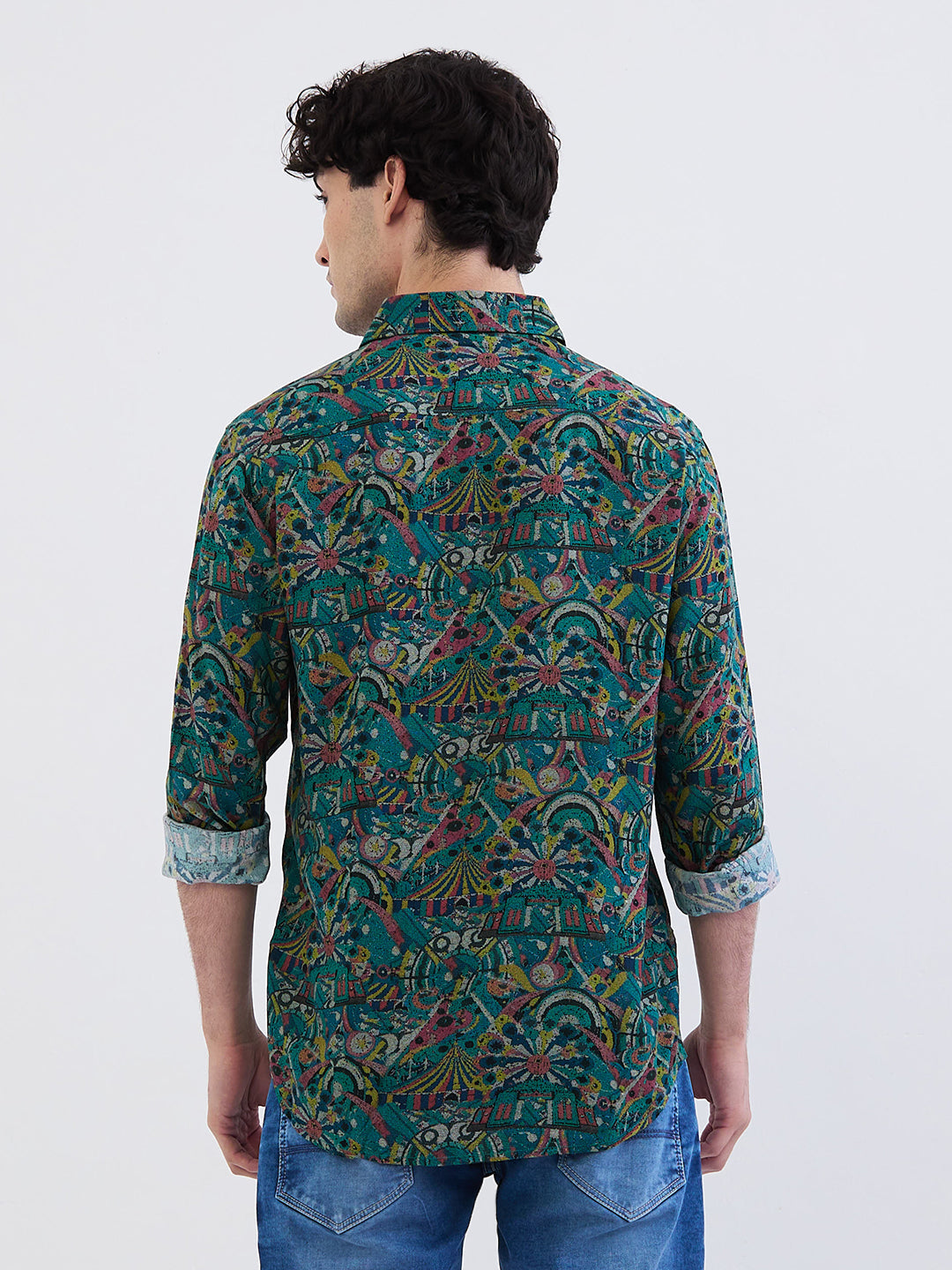 Spykar Aquatic Blue Slim Fit Casual Shirts For Men