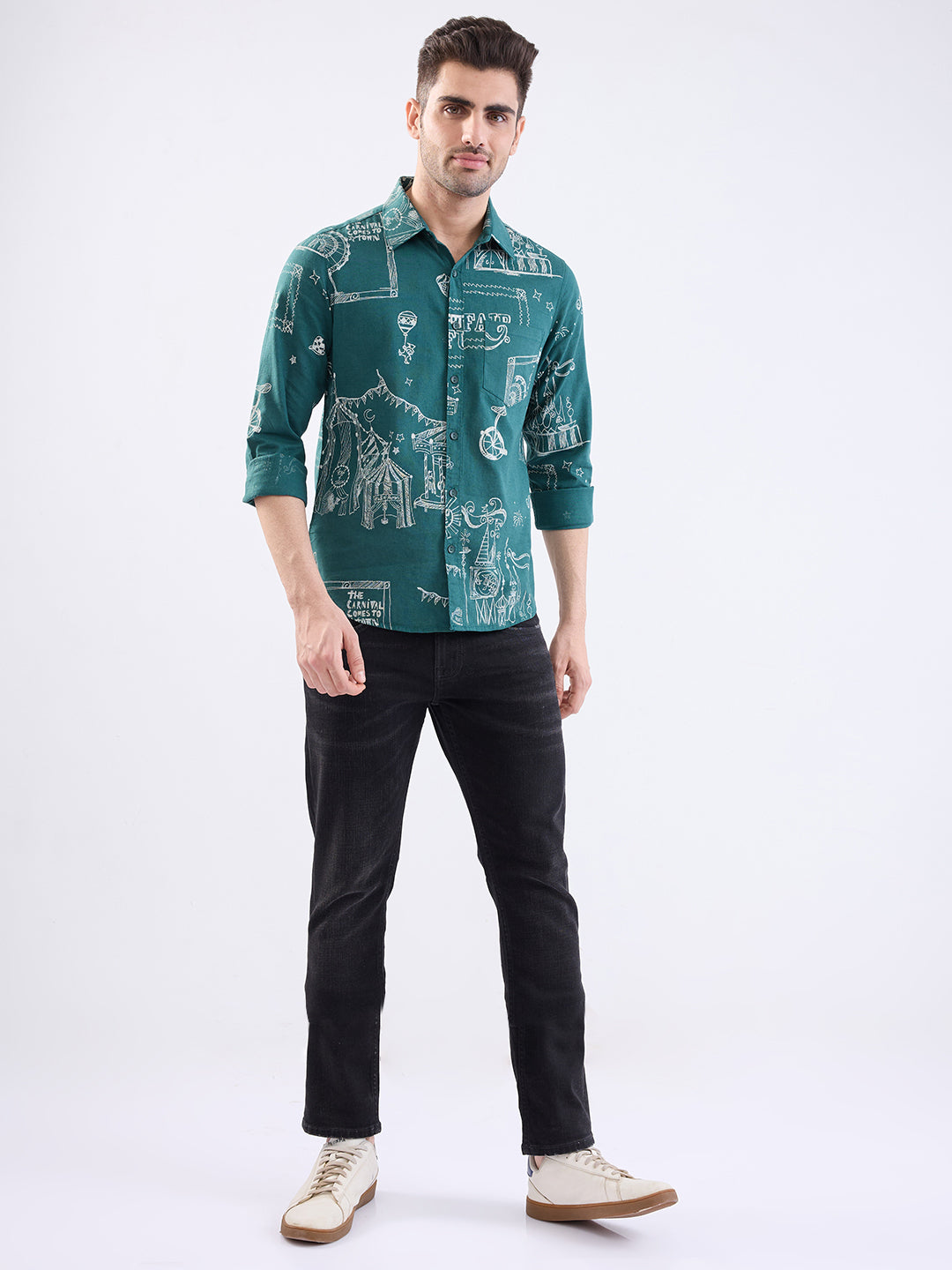 Spykar Botanical Green Slim Fit Casual Shirts For Men