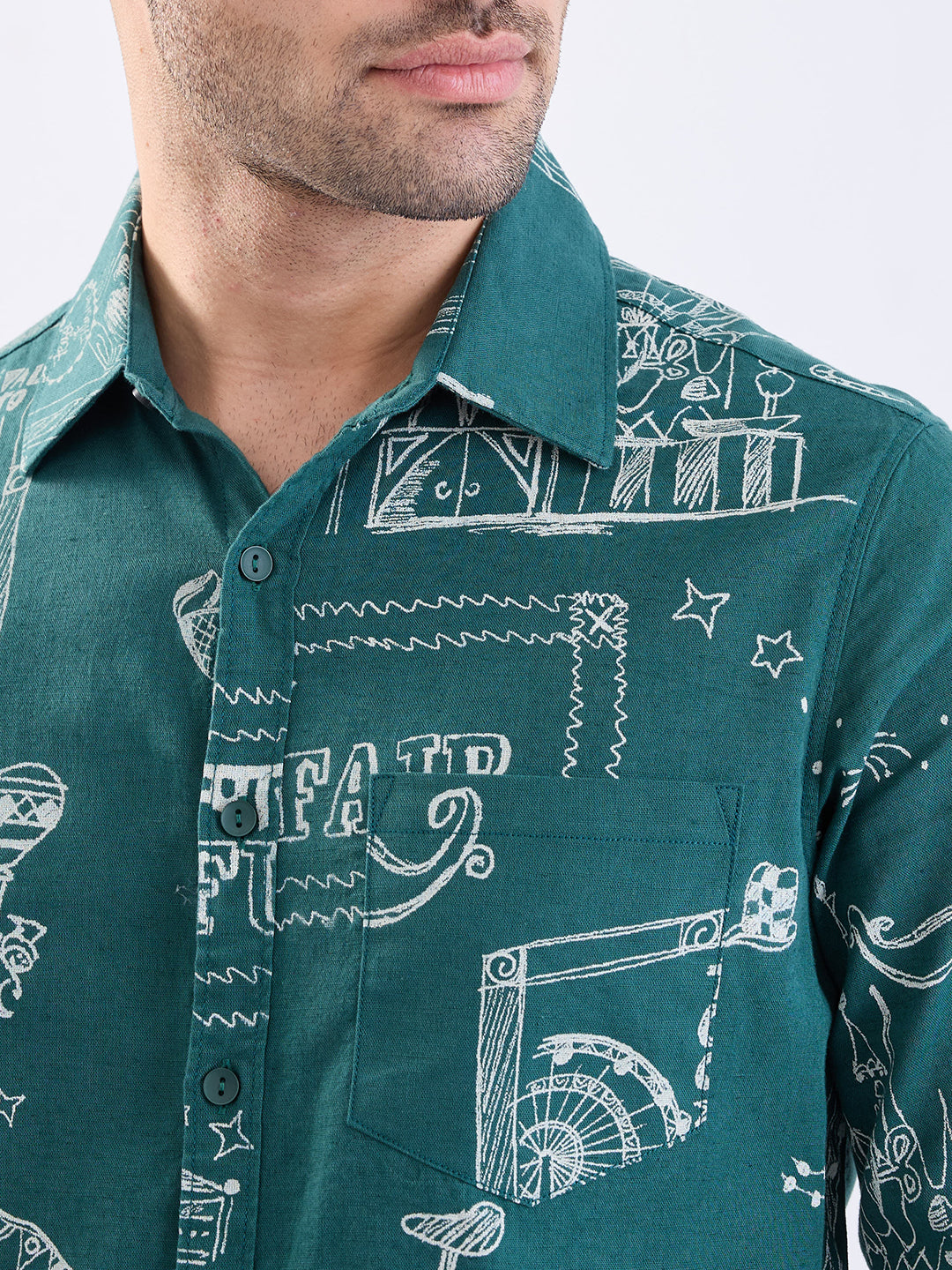 Spykar Botanical Green Slim Fit Casual Shirts For Men