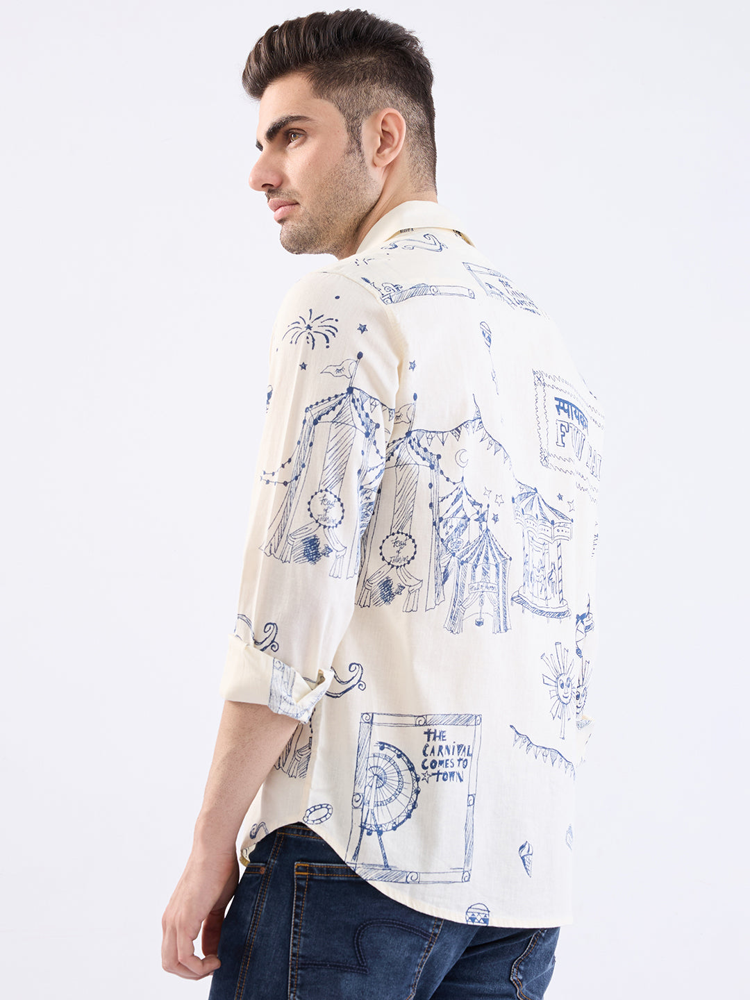 Spykar Off White Slim Fit Casual Shirts For Men