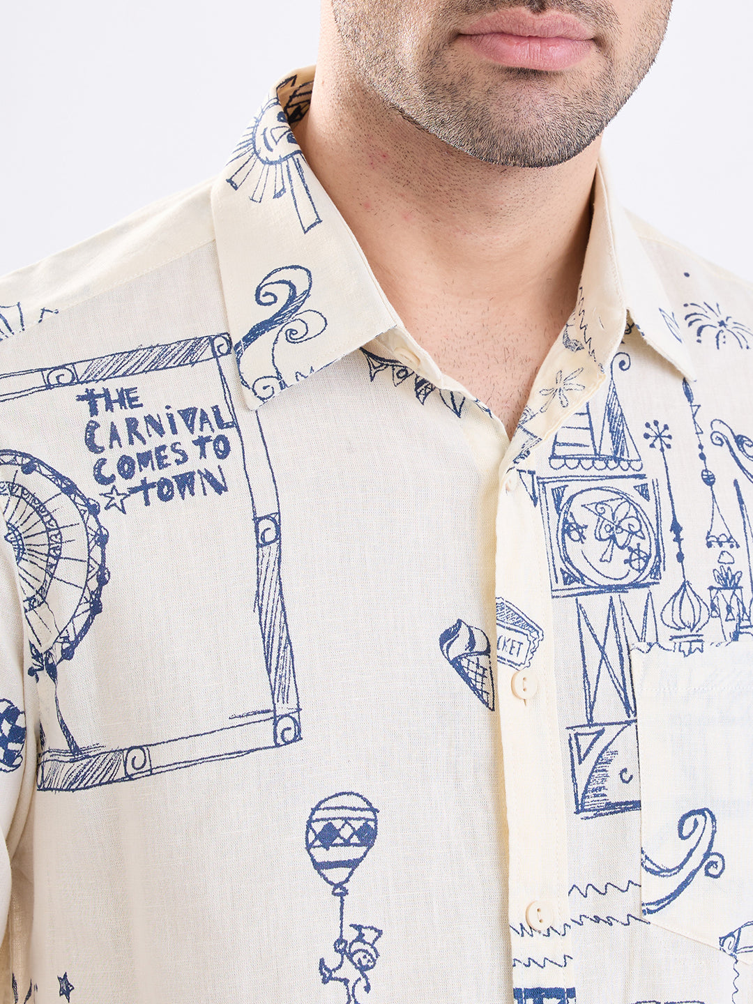 Spykar Off White Slim Fit Casual Shirts For Men