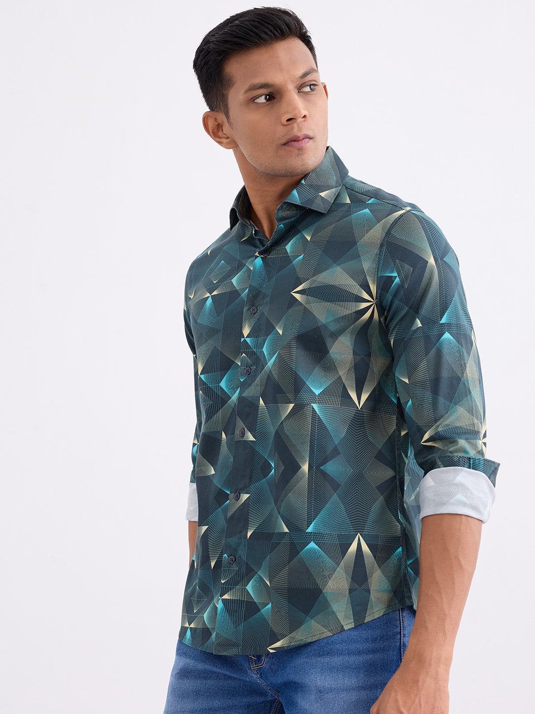 Spykar Botanical Green Slim Fit Casual Shirts For Men