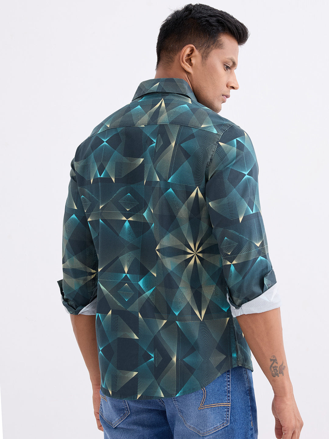 Spykar Botanical Green Slim Fit Casual Shirts For Men
