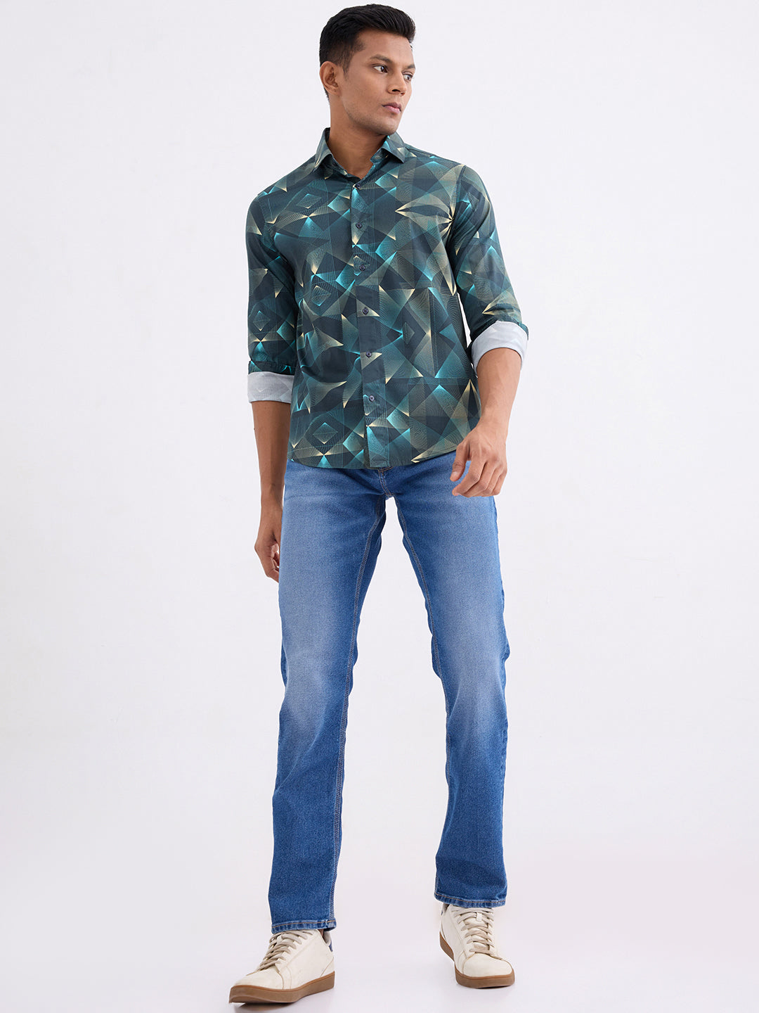 Spykar Botanical Green Slim Fit Casual Shirts For Men