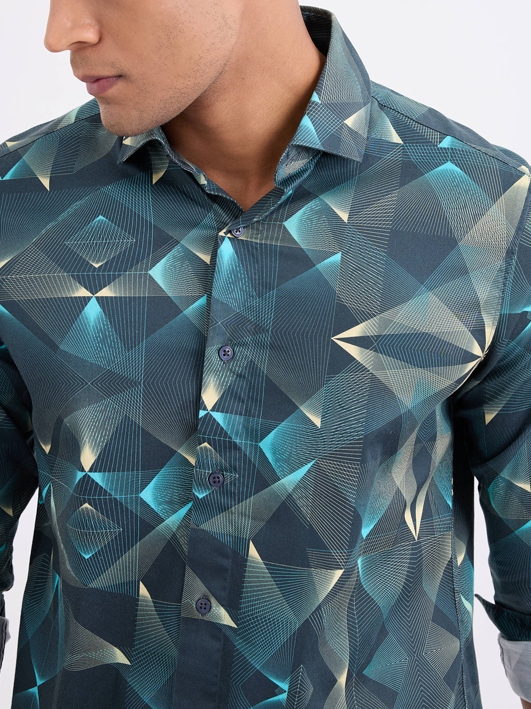 Spykar Botanical Green Slim Fit Casual Shirts For Men