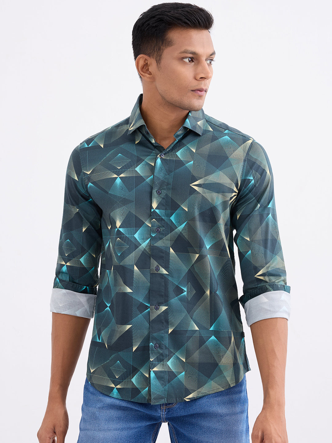 Spykar Botanical Green Slim Fit Casual Shirts For Men