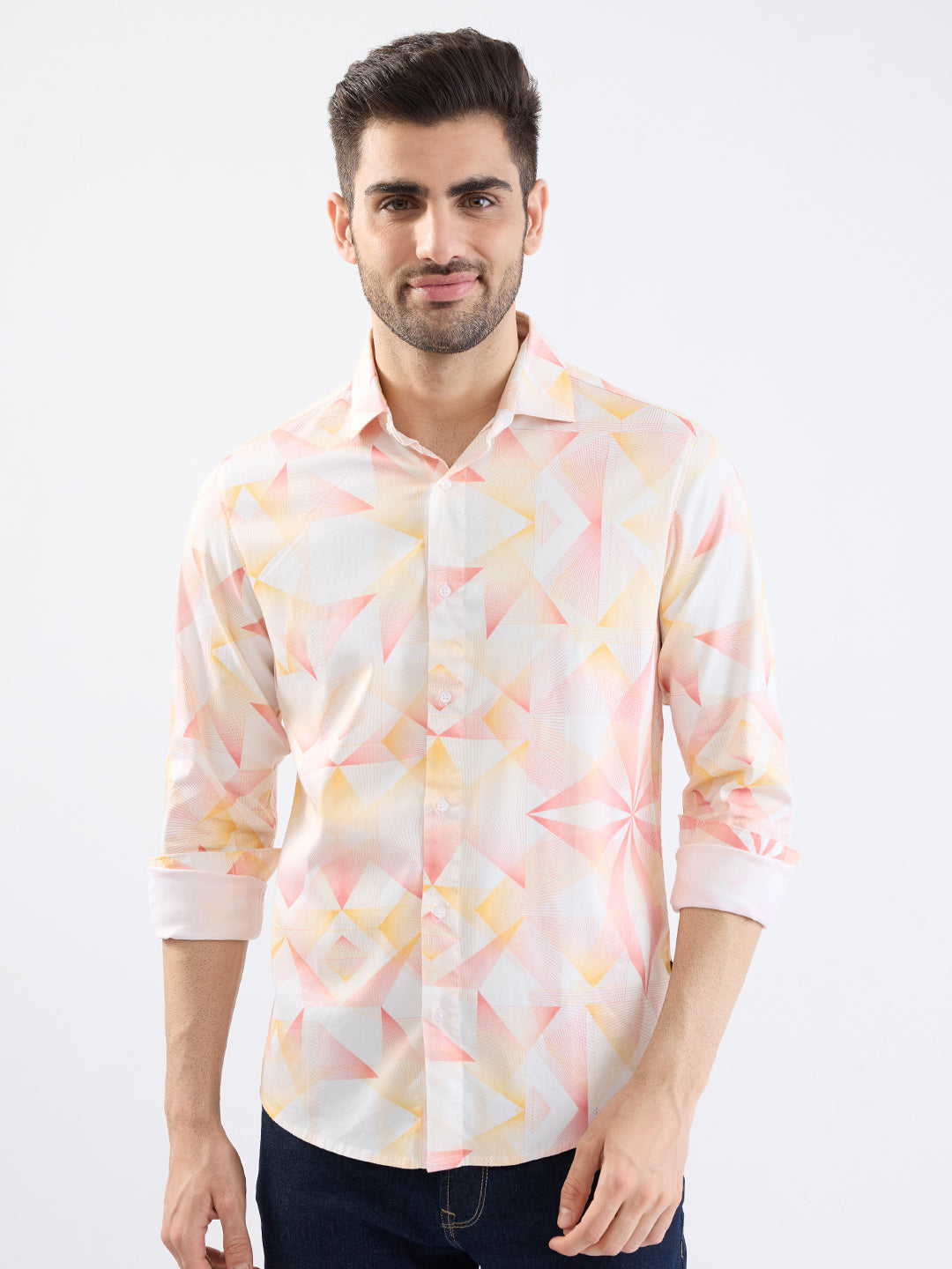 Spykar Ecru Slim Fit Casual Shirts For Men