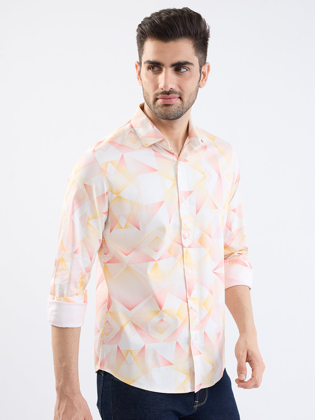 Spykar Ecru Slim Fit Casual Shirts For Men