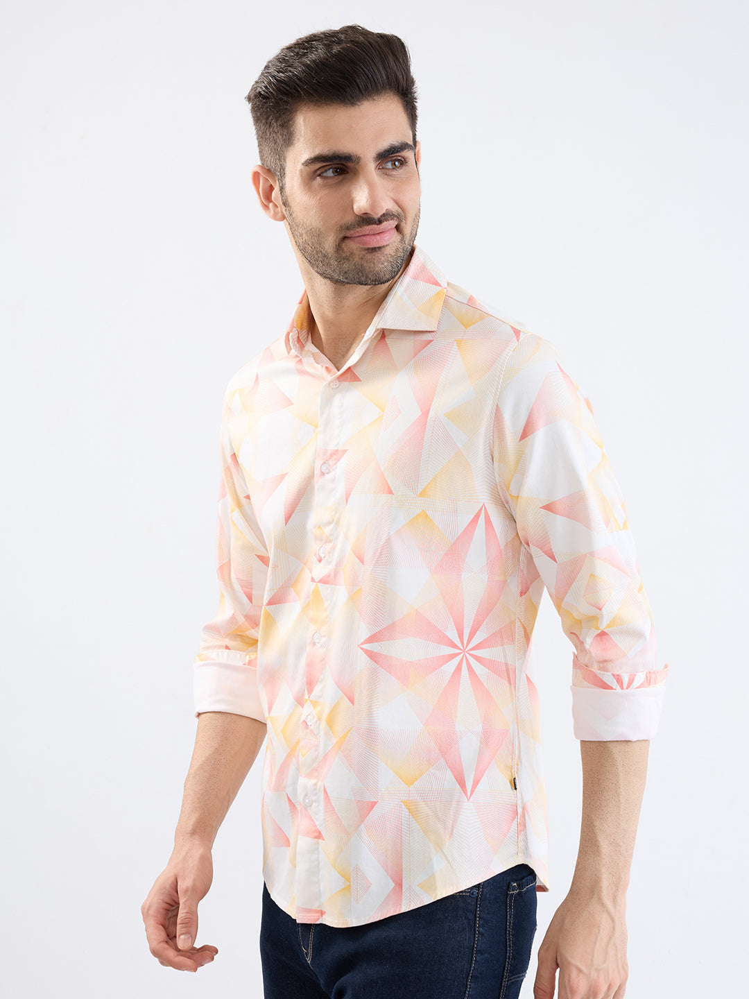 Spykar Ecru Slim Fit Casual Shirts For Men