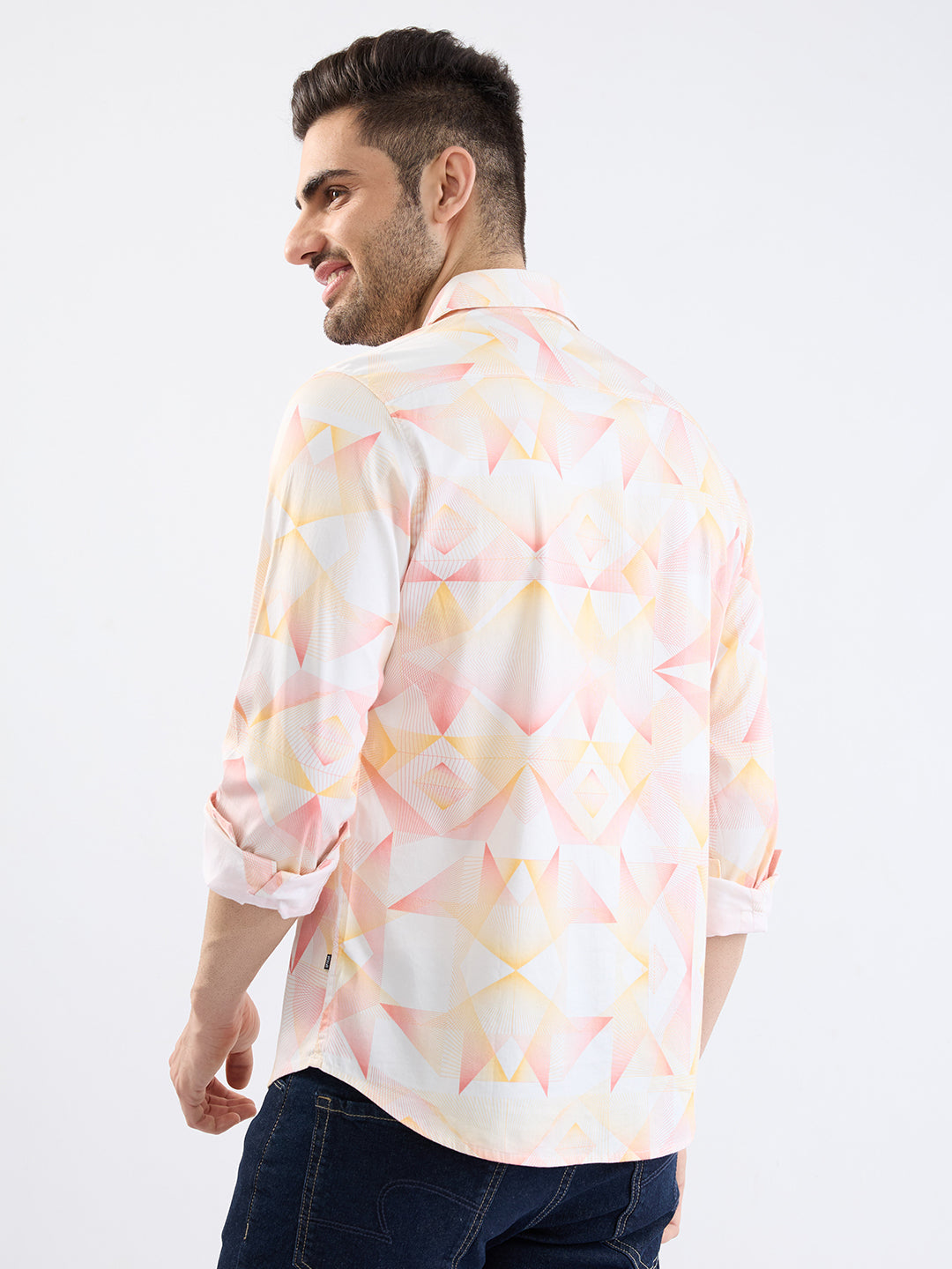 Spykar Ecru Slim Fit Casual Shirts For Men