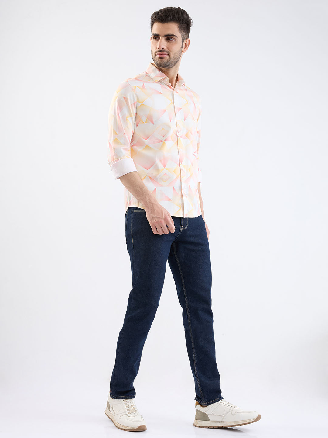 Spykar Ecru Slim Fit Casual Shirts For Men