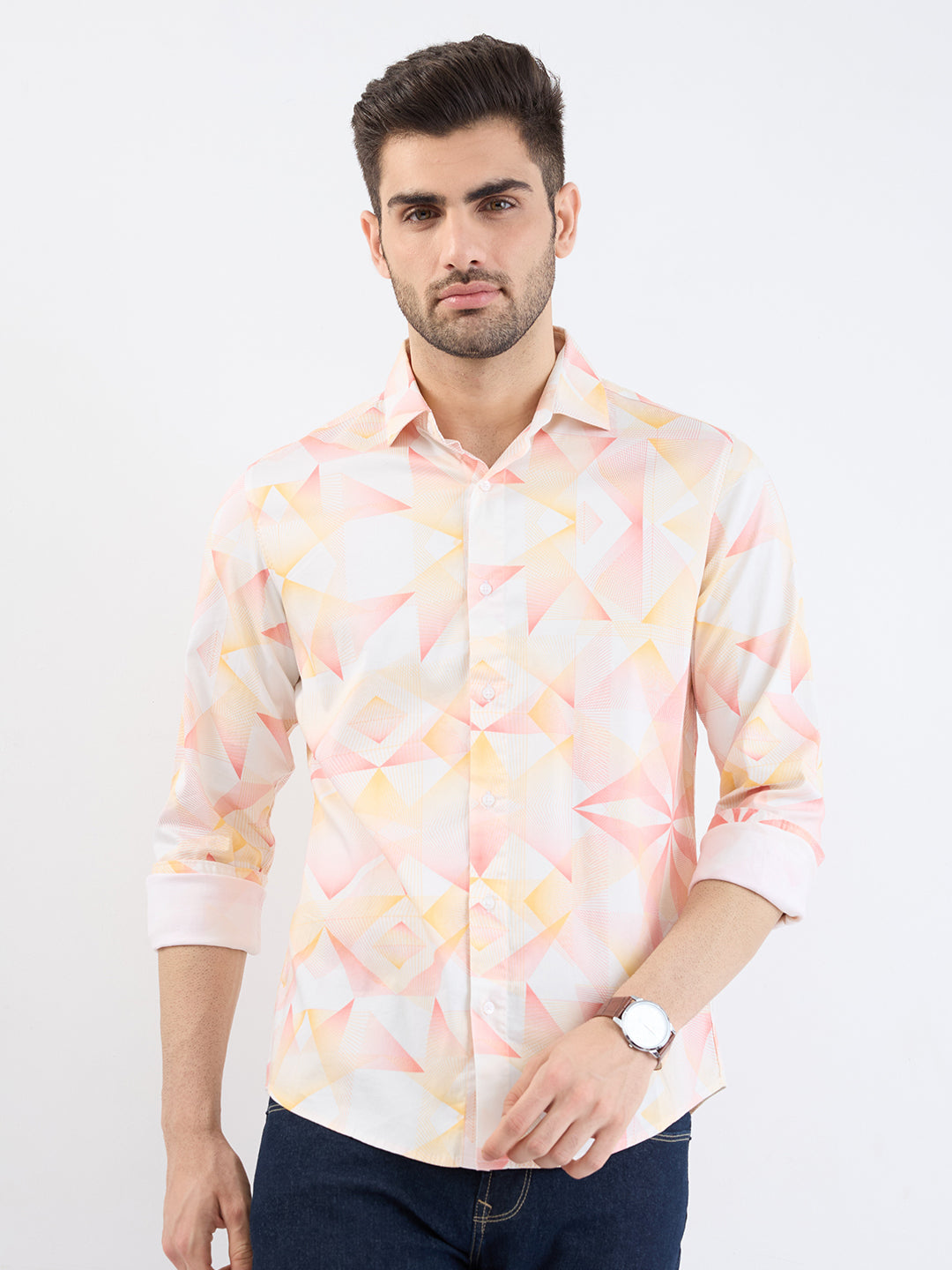 Spykar Ecru Slim Fit Casual Shirts For Men