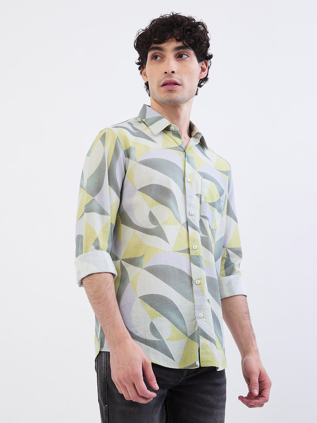 Spykar Ecru Slim Fit Casual Shirts For Men