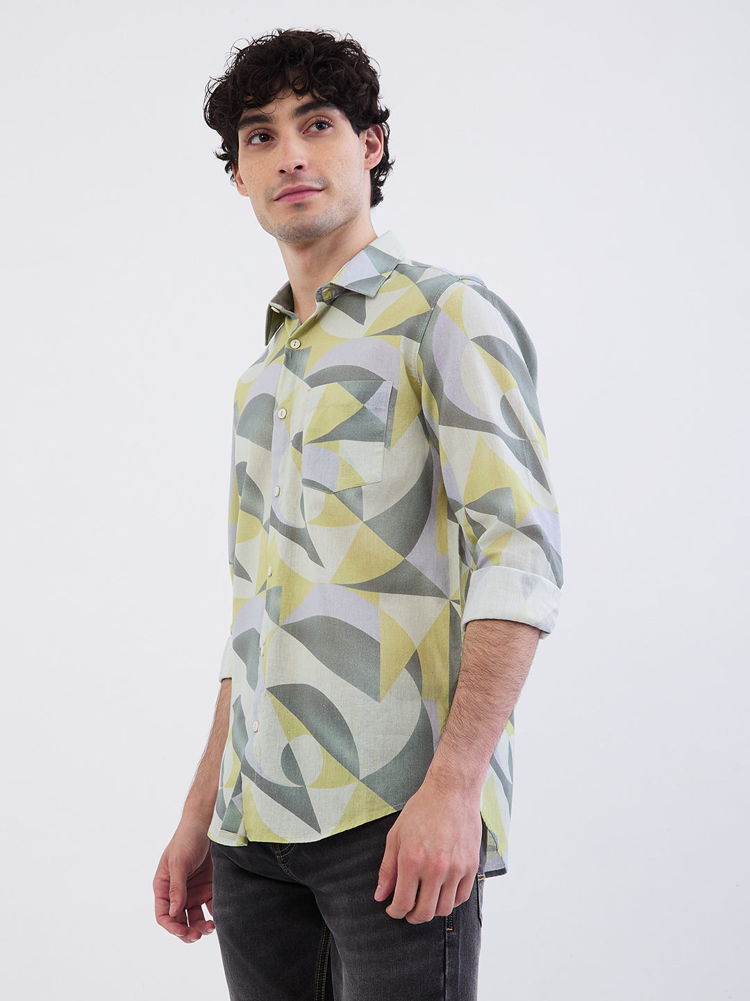 Spykar Ecru Slim Fit Casual Shirts For Men