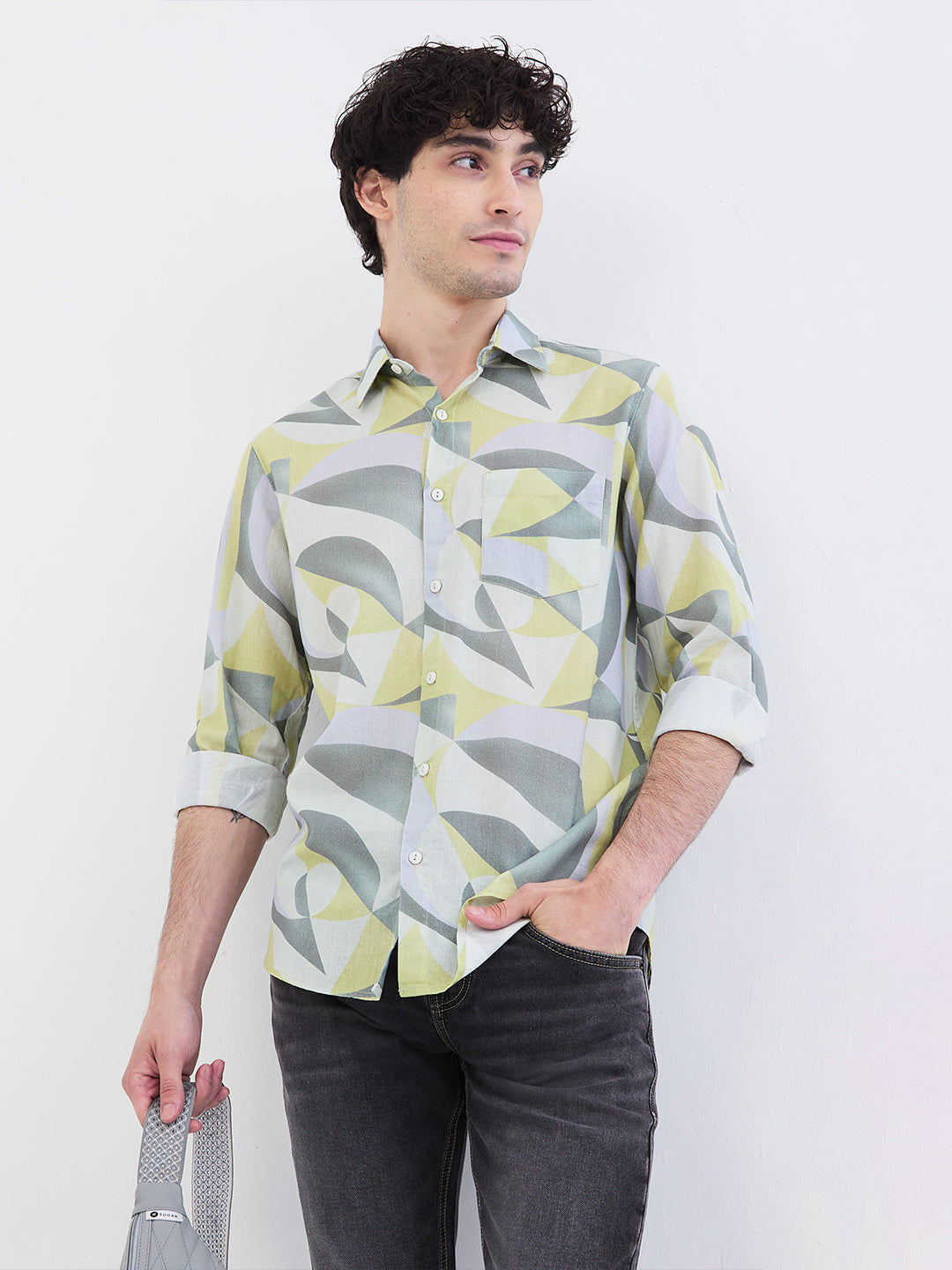 Spykar Ecru Slim Fit Casual Shirts For Men