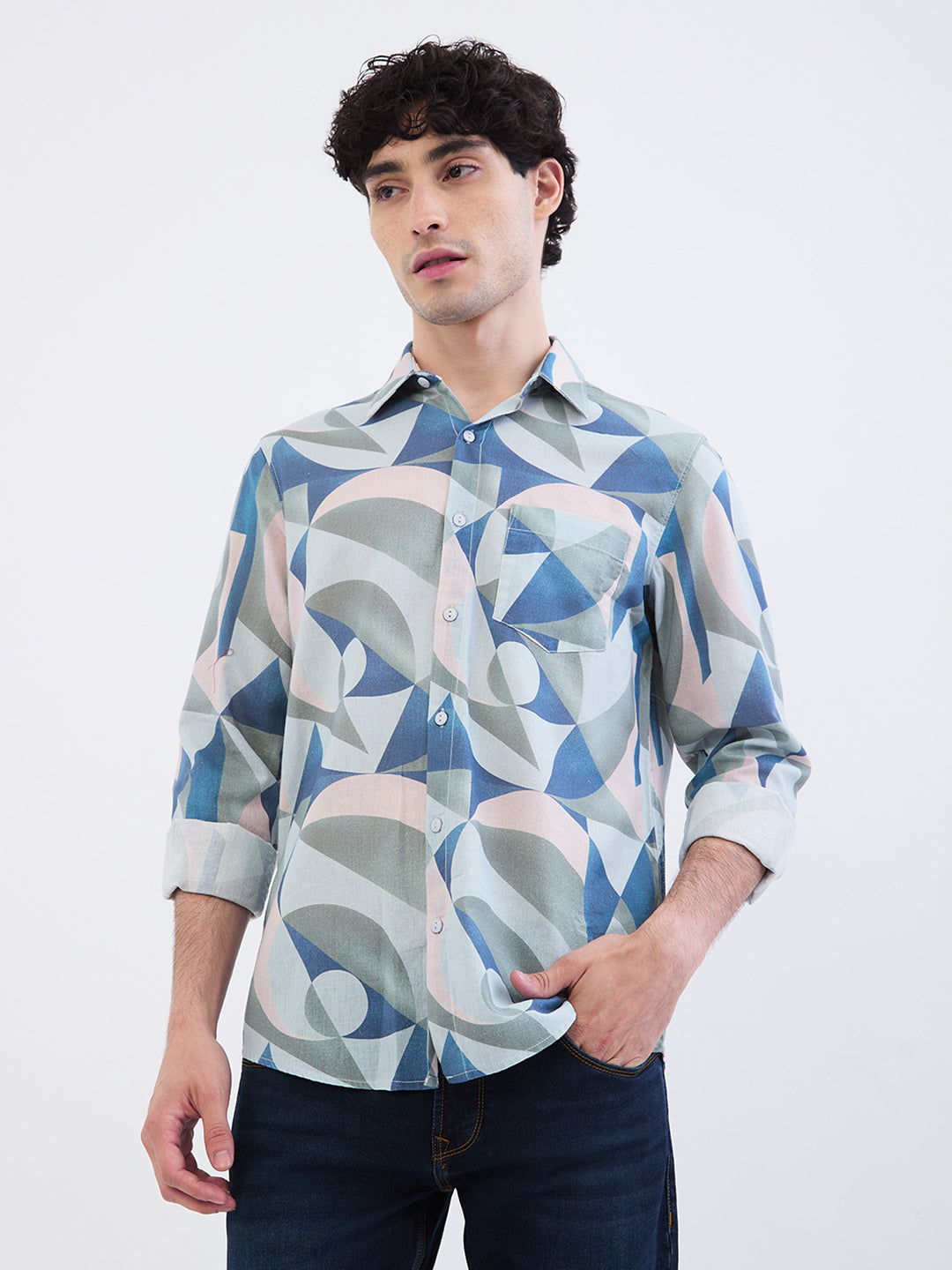Spykar Silver Grey Slim Fit Casual Shirts For Men