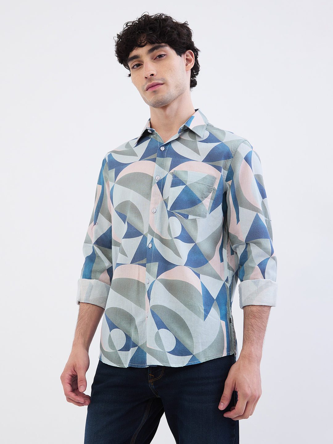 Spykar Silver Grey Slim Fit Casual Shirts For Men