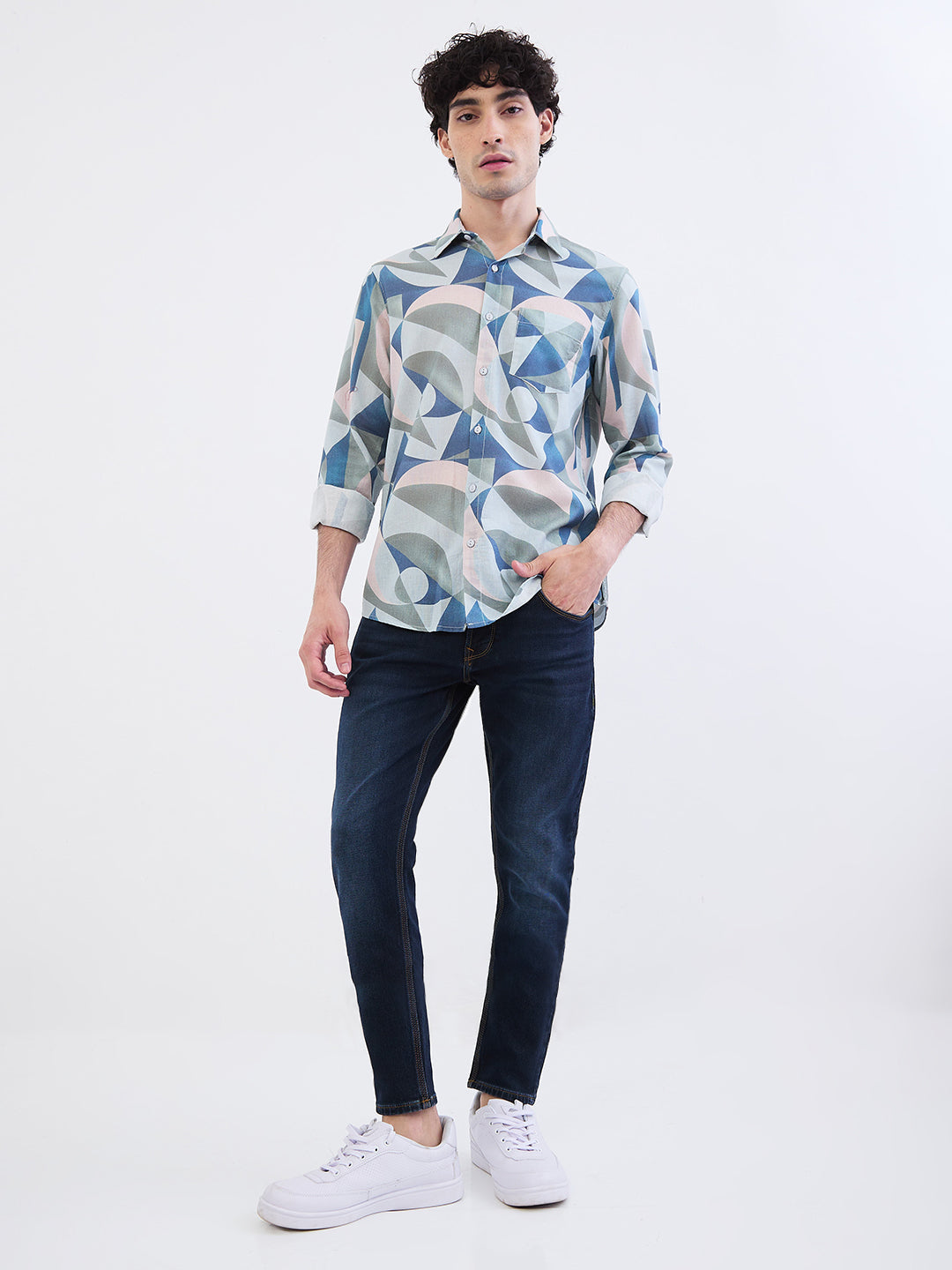 Spykar Silver Grey Slim Fit Casual Shirts For Men
