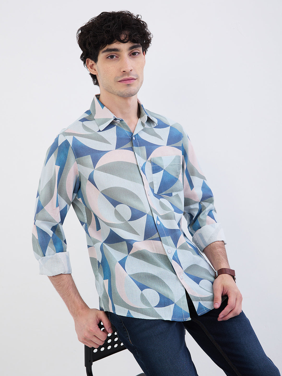 Spykar Silver Grey Slim Fit Casual Shirts For Men