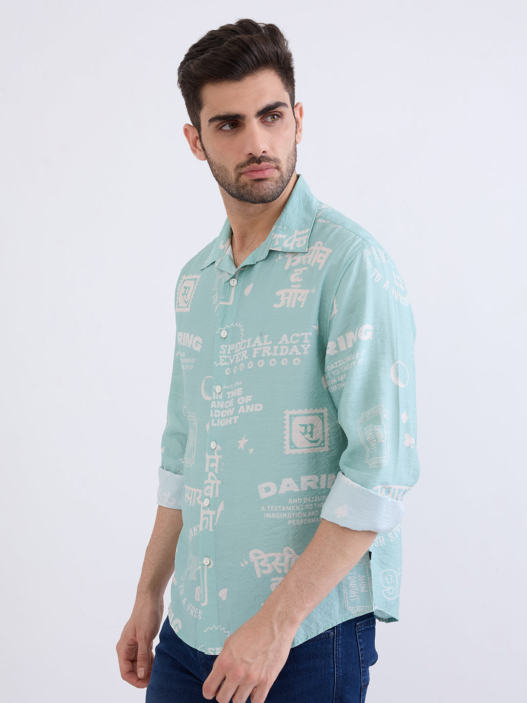 Spykar Aquatic Blue Comfort Fit Casual Shirts For Men