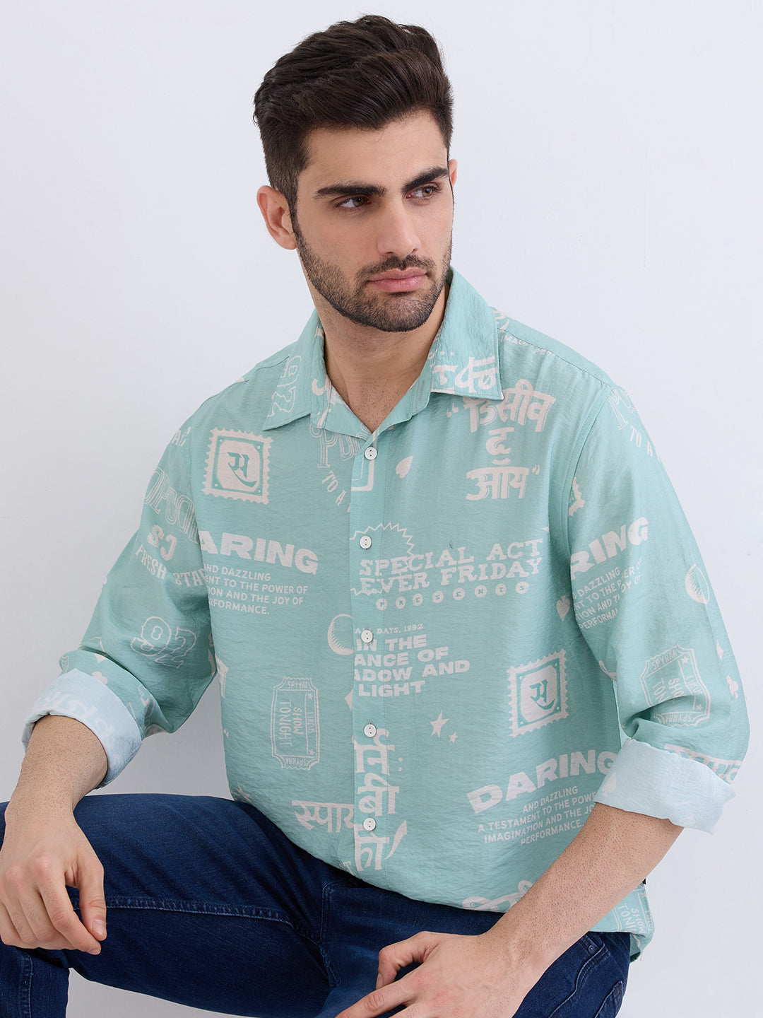 Spykar Aquatic Blue Comfort Fit Casual Shirts For Men