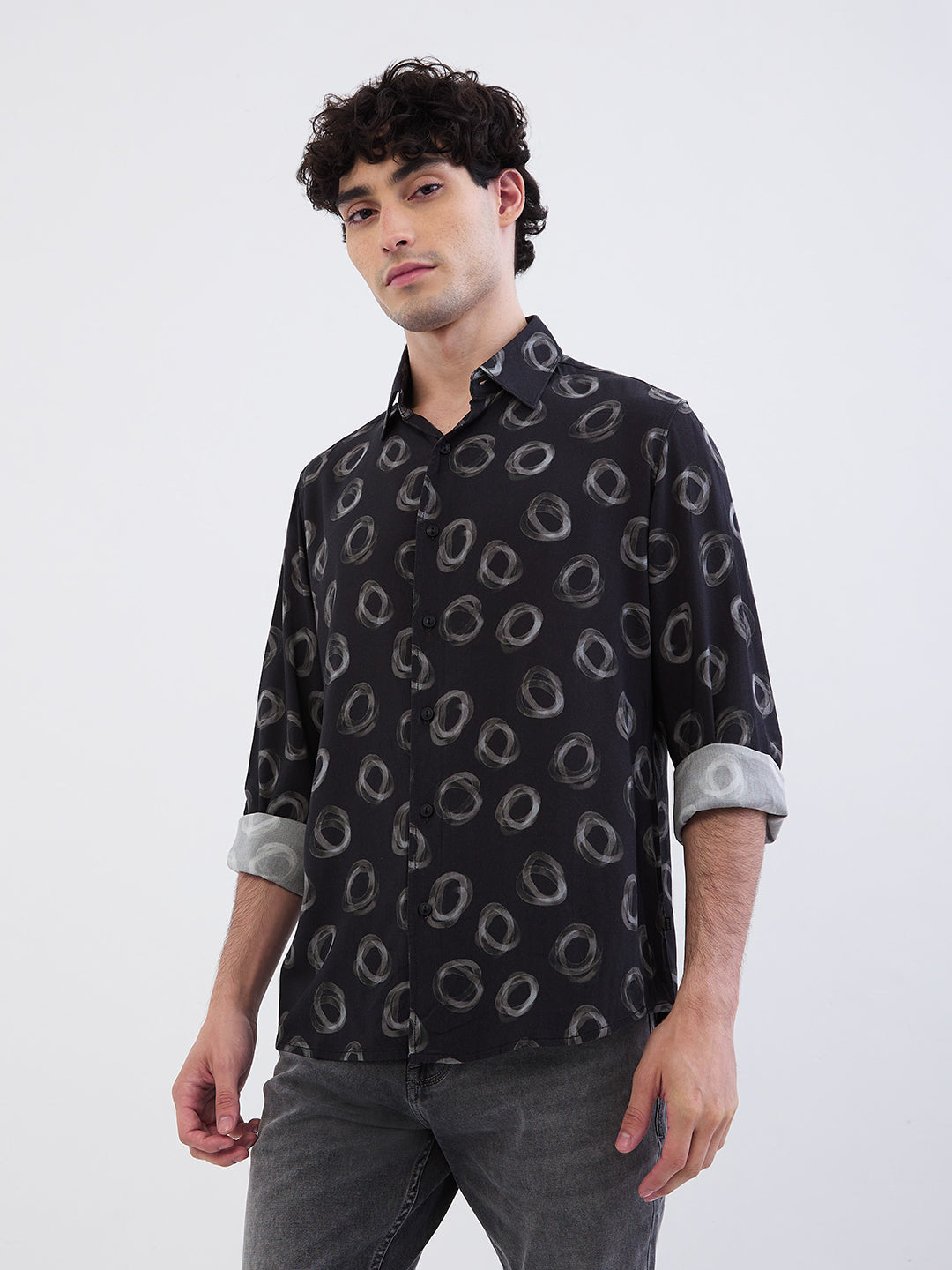 Spykar Black Slim Fit Casual Shirts For Men