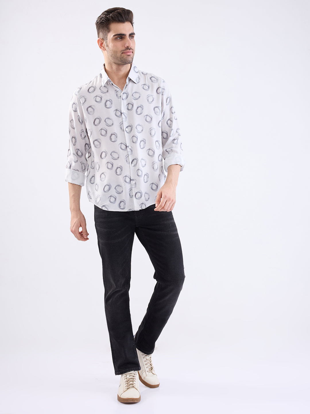 Spykar White Slim Fit Casual Shirts For Men
