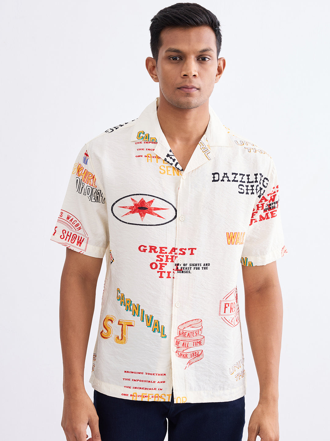 Spykar Ecru Relaxed Fit Casual Shirts For Men