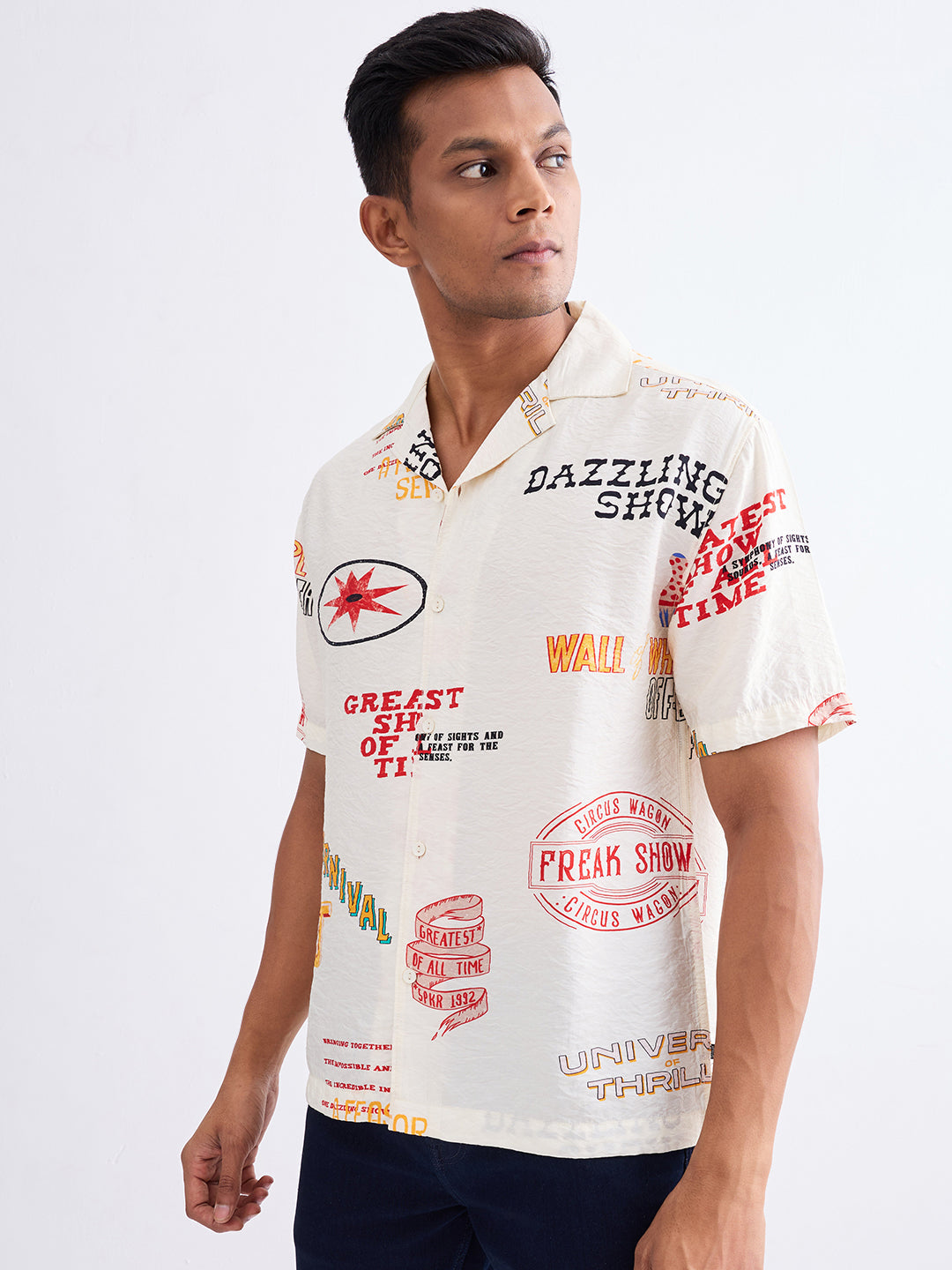 Spykar Ecru Relaxed Fit Casual Shirts For Men