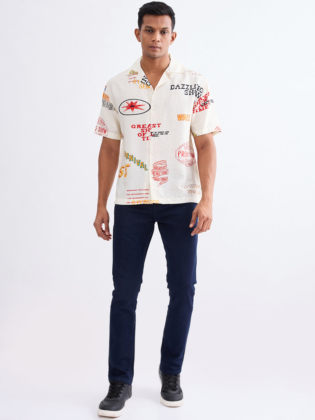 Spykar Ecru Relaxed Fit Casual Shirts For Men
