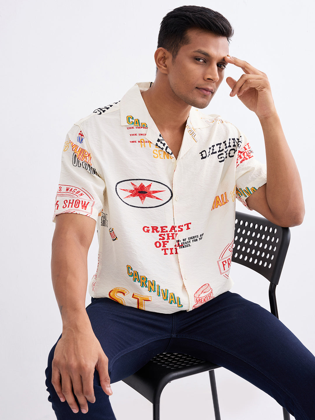 Spykar Ecru Relaxed Fit Casual Shirts For Men