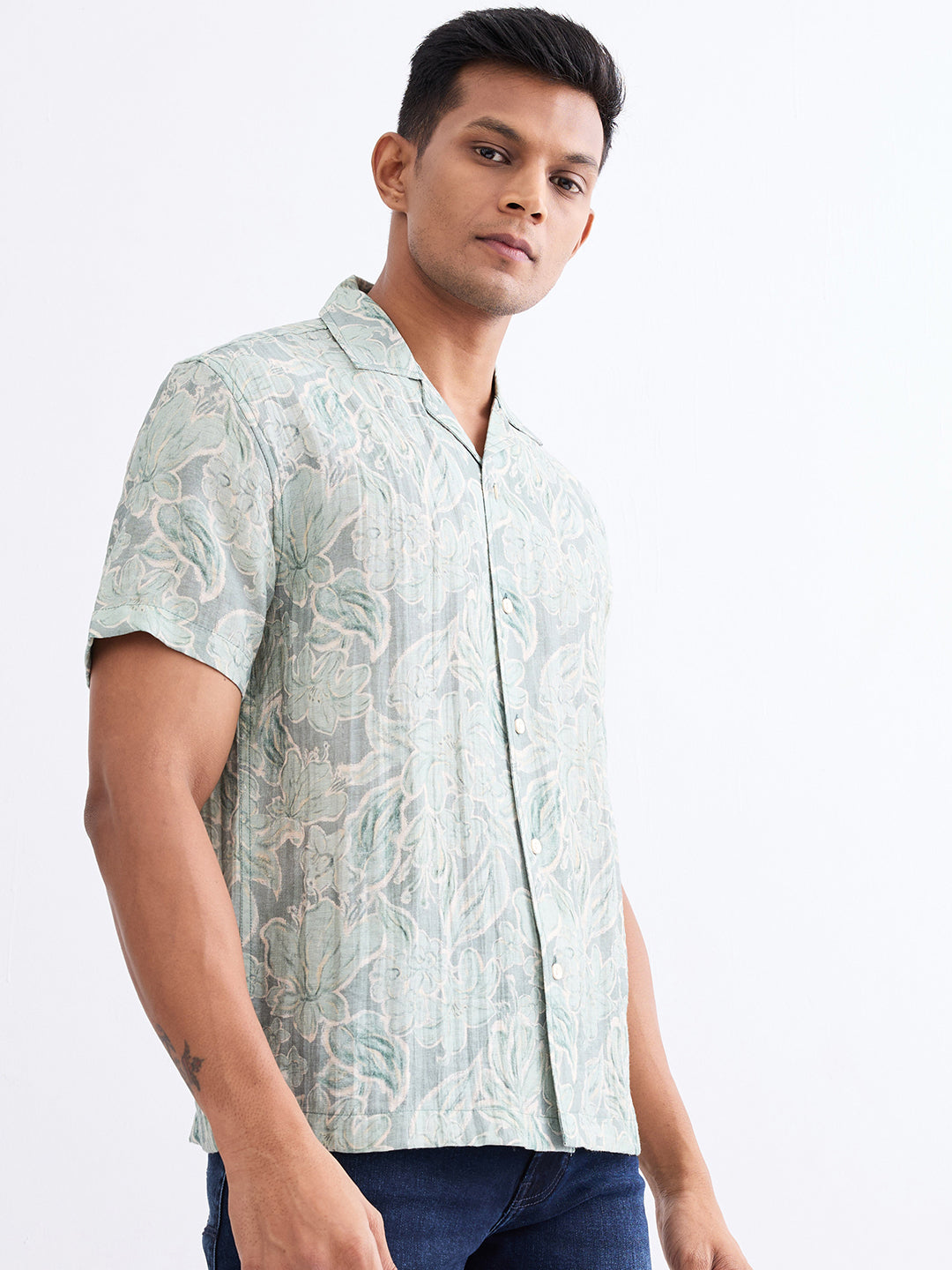 Spykar Granite Green Relaxed Fit Casual Shirts For Men