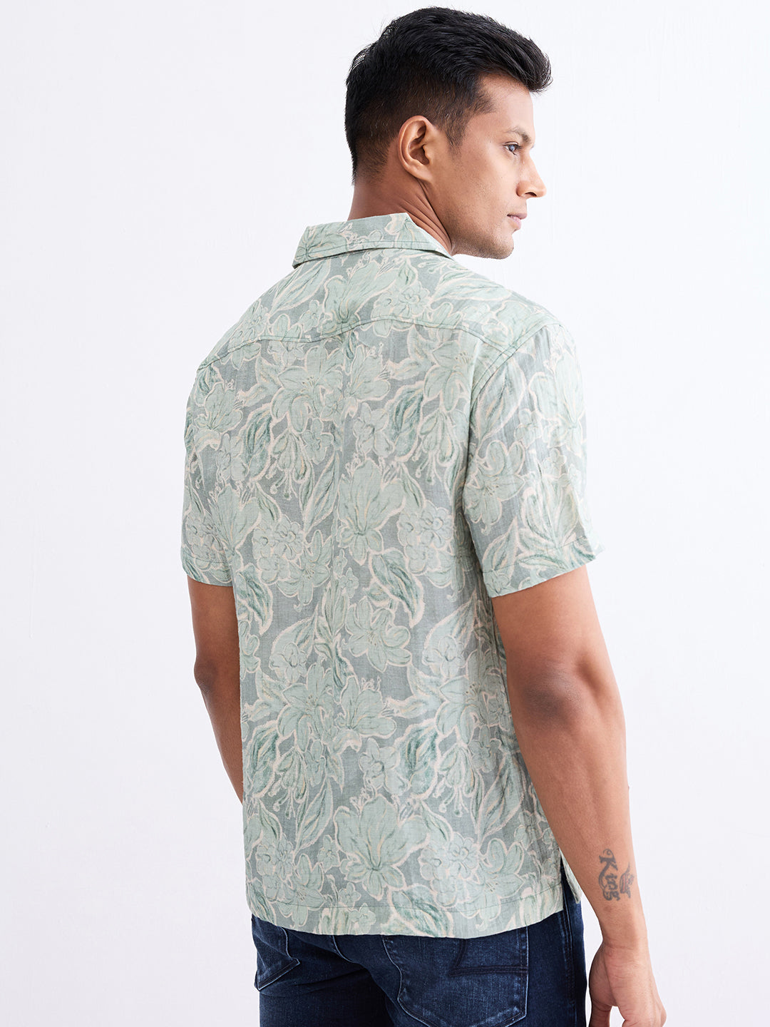 Spykar Granite Green Relaxed Fit Casual Shirts For Men