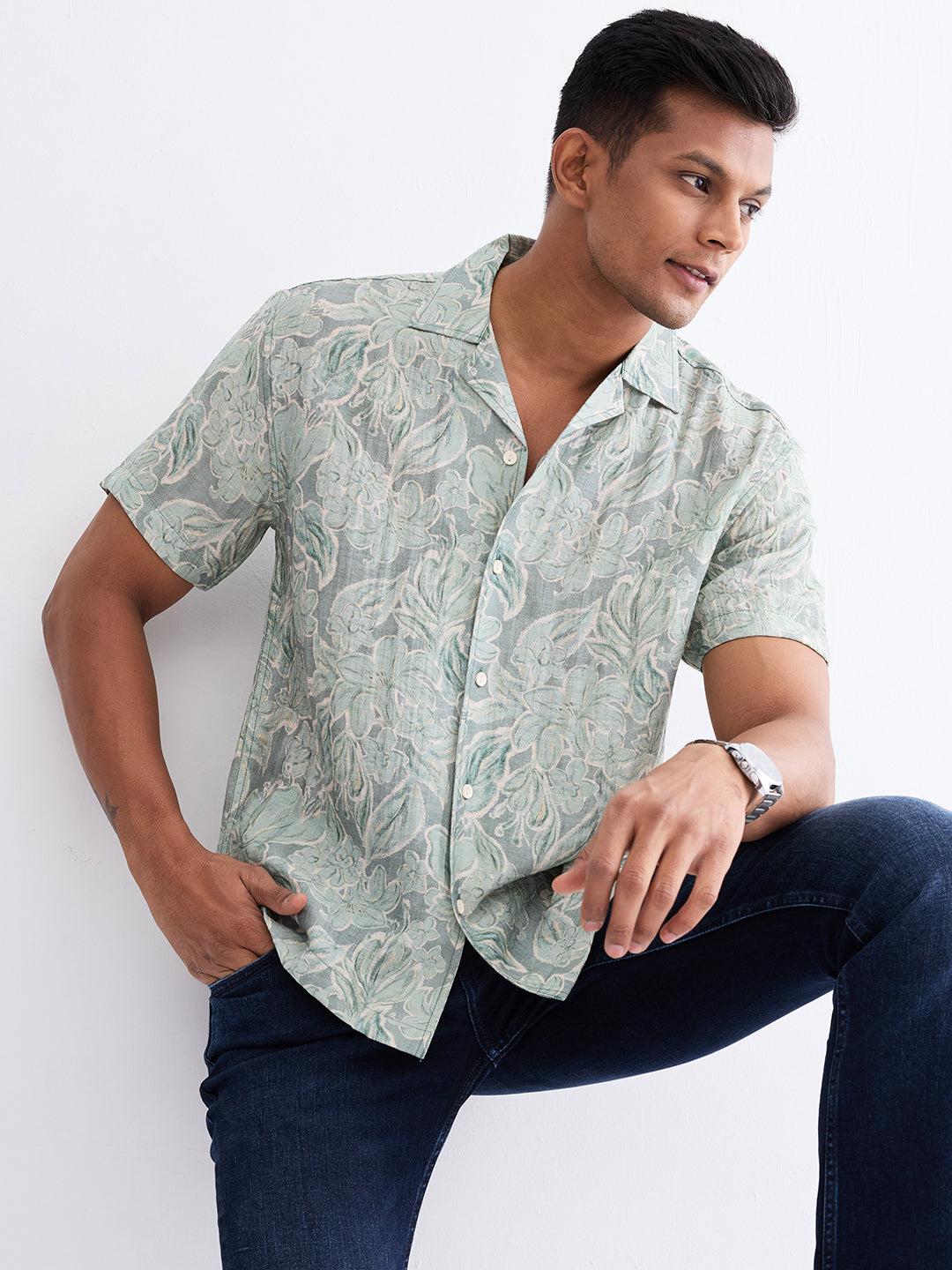 Spykar Granite Green Relaxed Fit Casual Shirts For Men