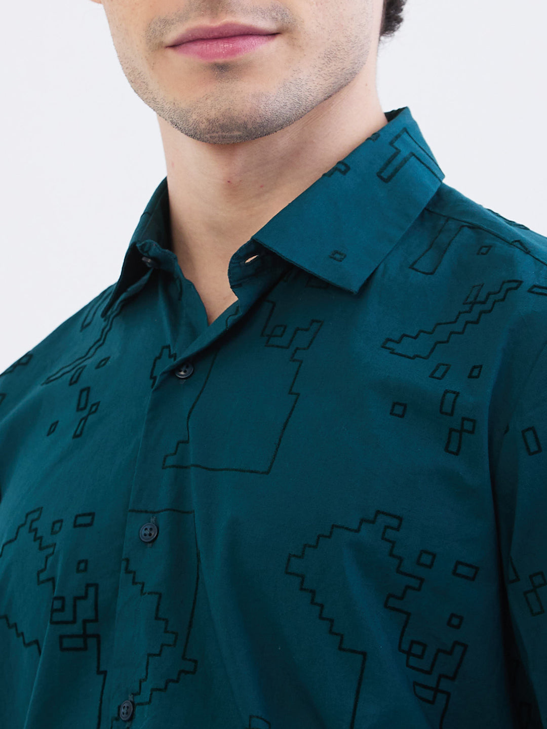 Spykar Teal Green Slim Fit Casual Shirts For Men