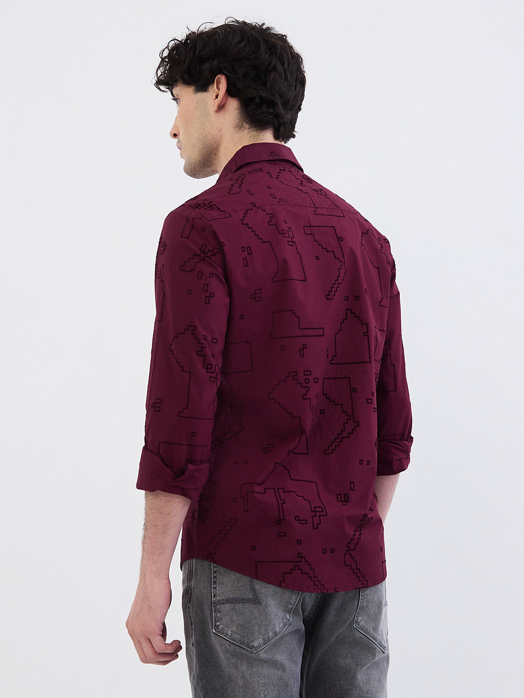 Spykar Wine Red Slim Fit Casual Shirts For Men