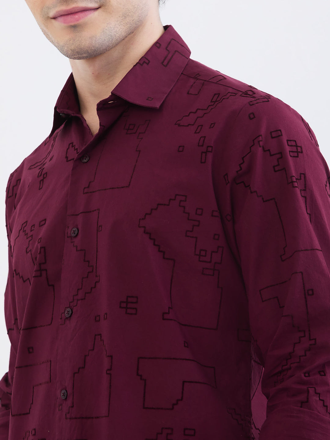 Spykar Wine Red Slim Fit Casual Shirts For Men