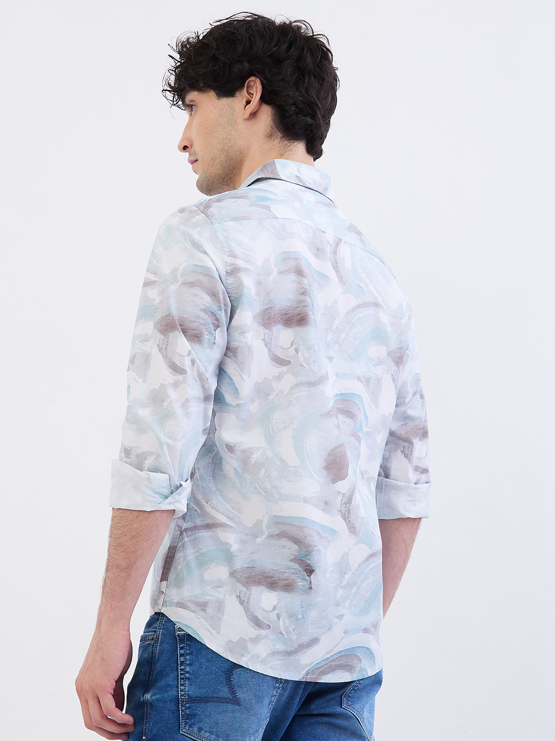 Spykar Aquatic Blue Slim Fit Casual Shirts For Men