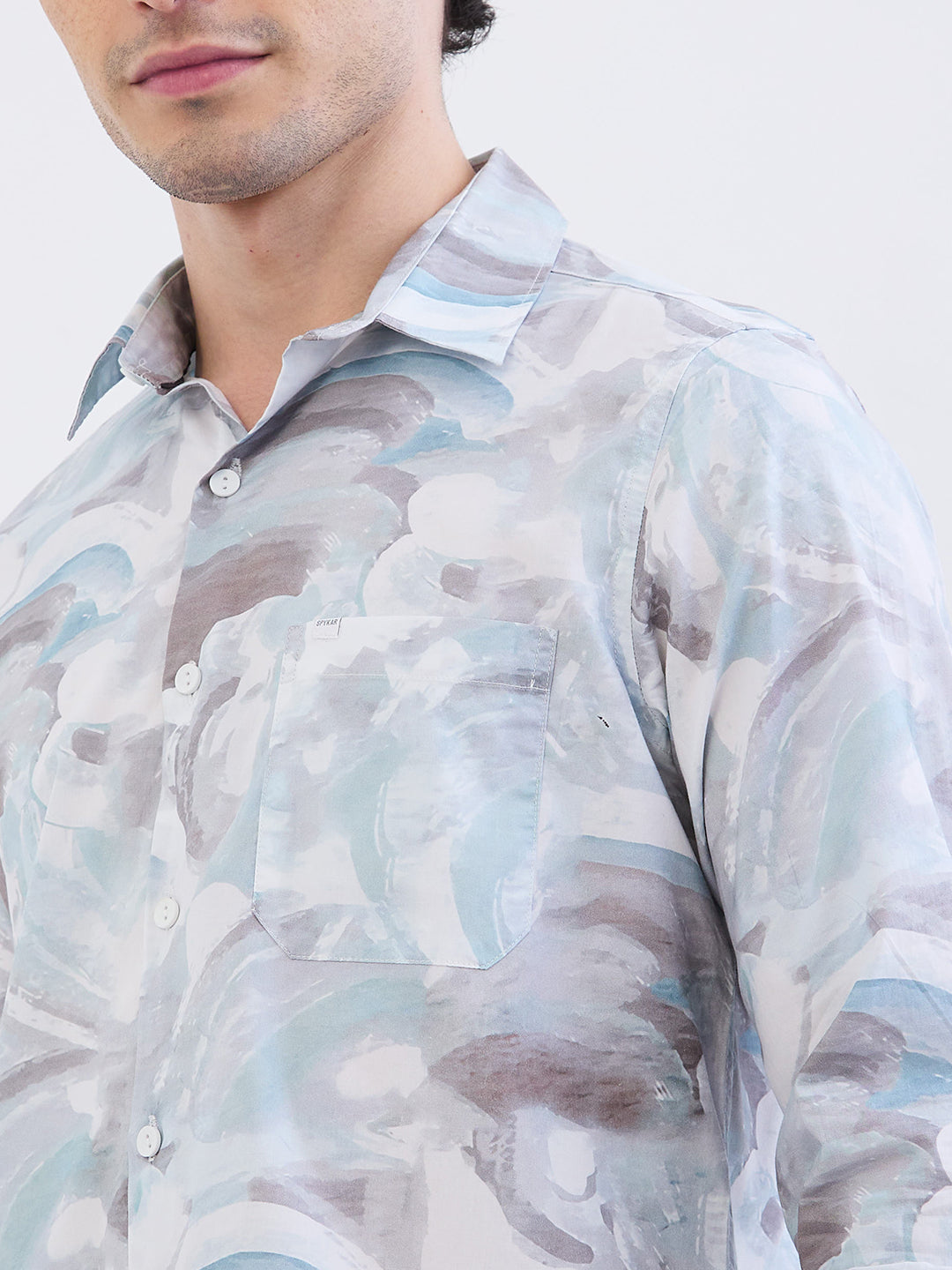 Spykar Aquatic Blue Slim Fit Casual Shirts For Men