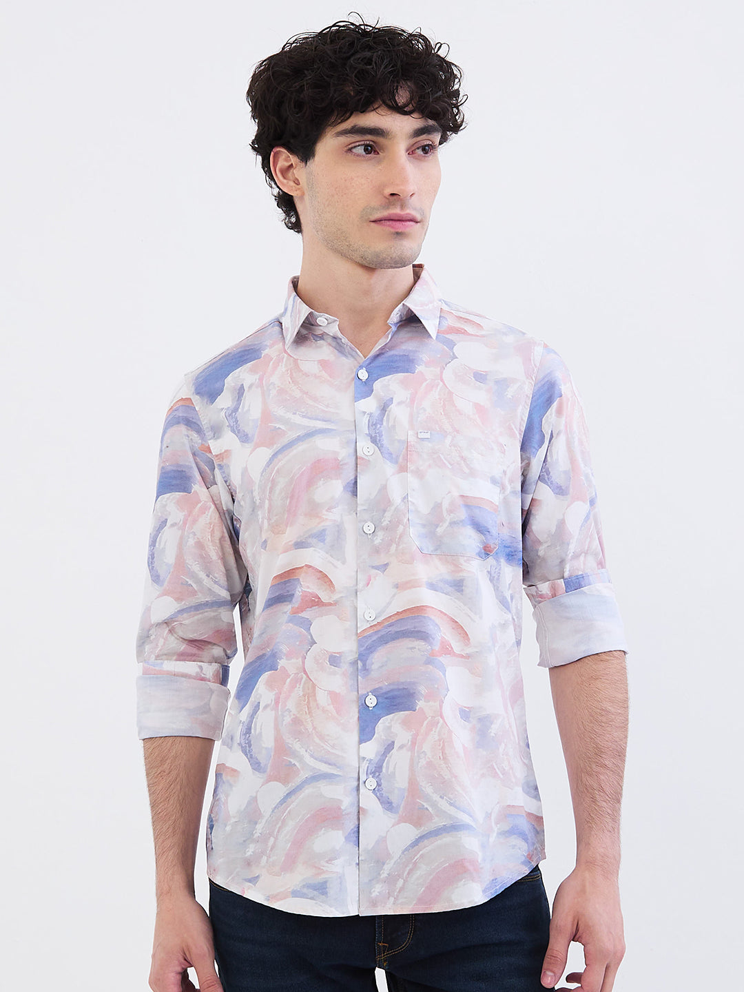 Spykar Soft Pink Slim Fit Casual Shirts For Men