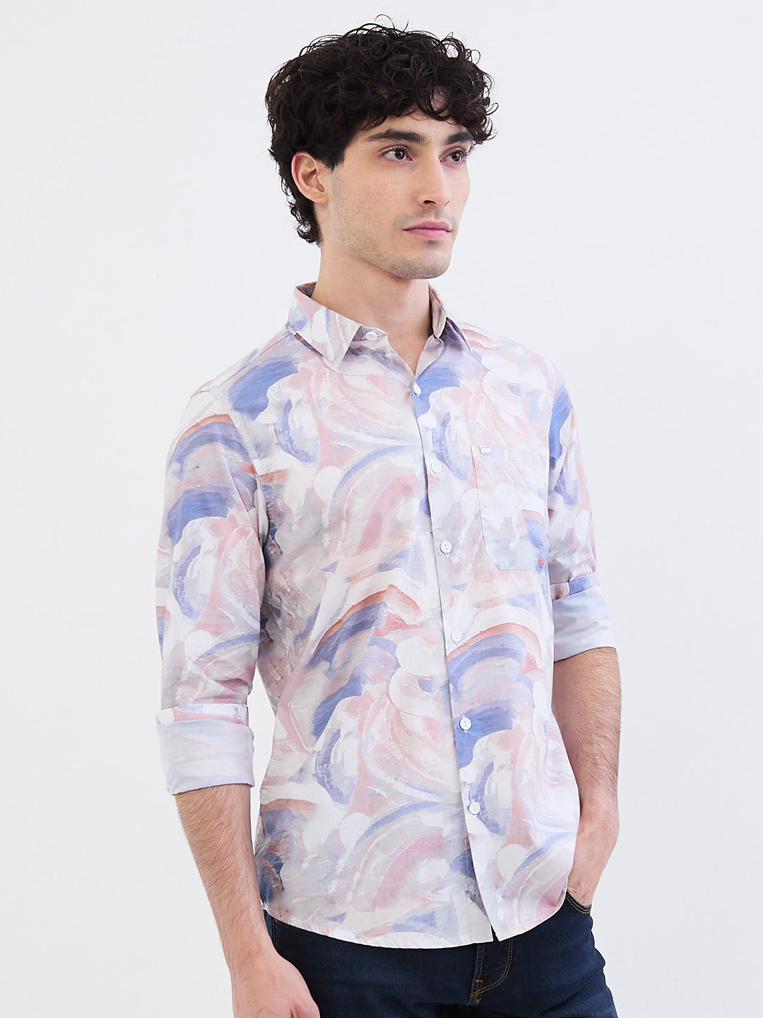 Spykar Soft Pink Slim Fit Casual Shirts For Men