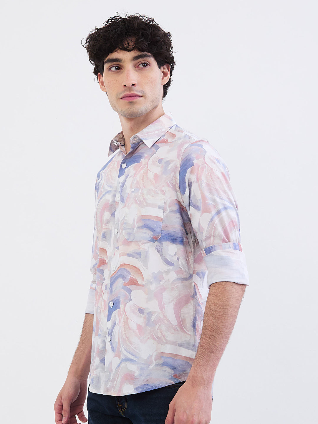 Spykar Soft Pink Slim Fit Casual Shirts For Men