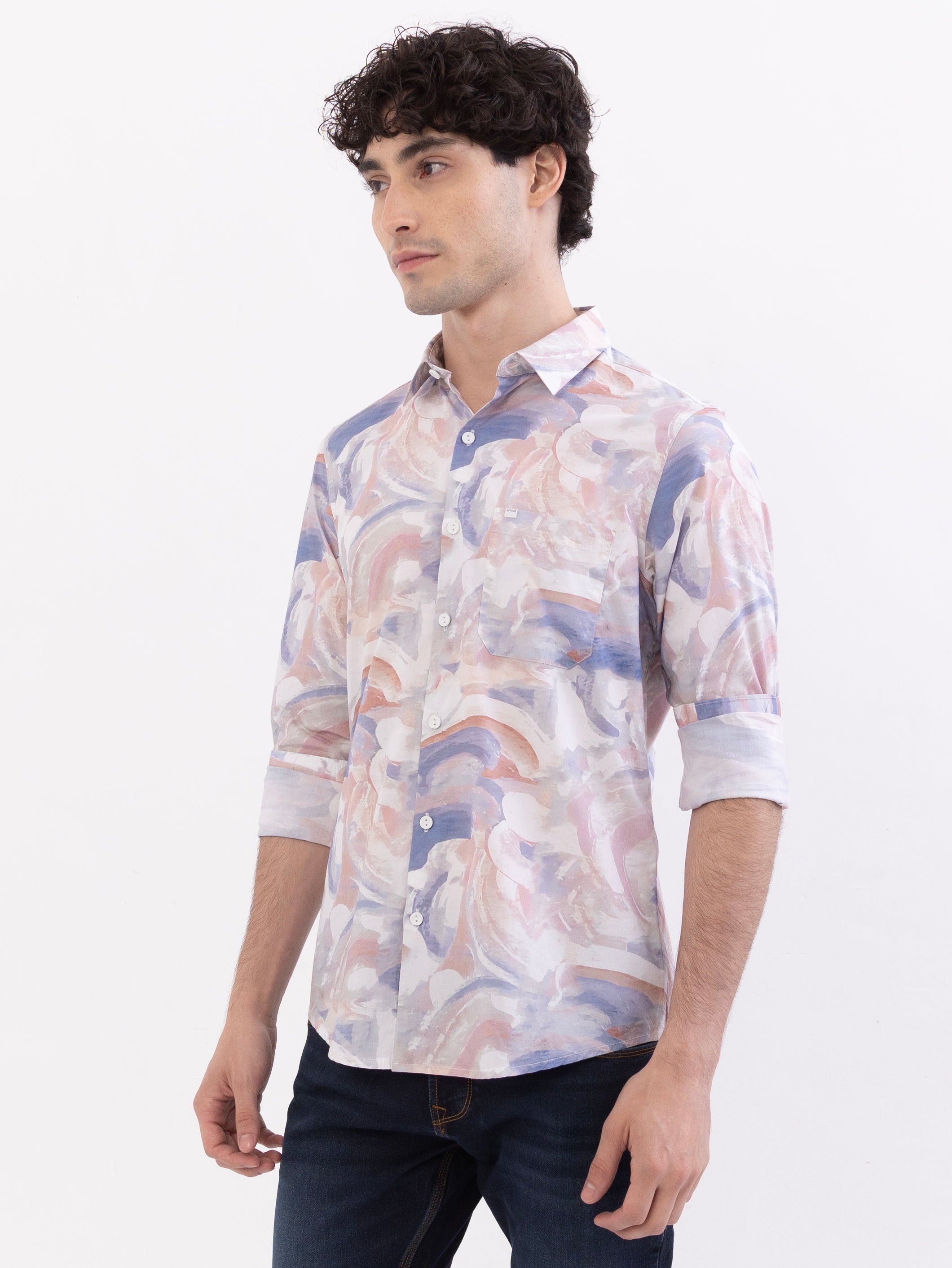 Spykar Soft Pink Slim Fit Casual Shirts For Men