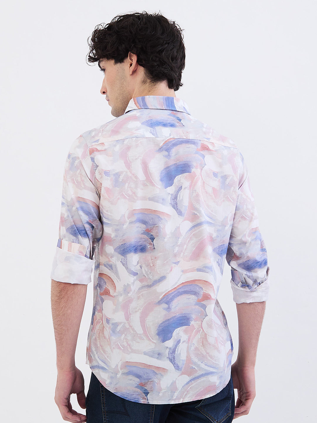 Spykar Soft Pink Slim Fit Casual Shirts For Men