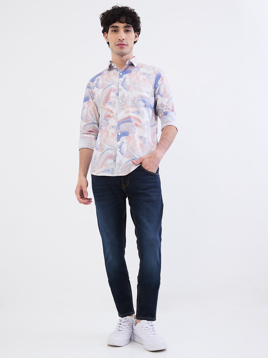 Spykar Soft Pink Slim Fit Casual Shirts For Men