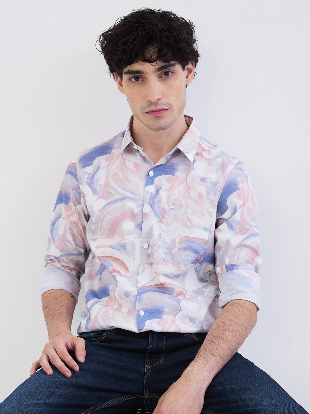 Spykar Soft Pink Slim Fit Casual Shirts For Men
